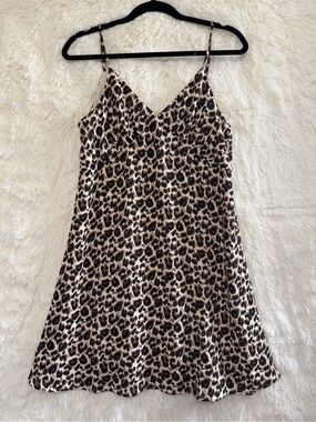 Doe & Rae Women Babydoll Leopard Slip Dress M Lined Adjustable Spaghetti Straps